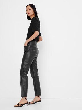 Gap Cheeky Straight Sky High Rise Vegan Leather Black Pants Size 6R Women's